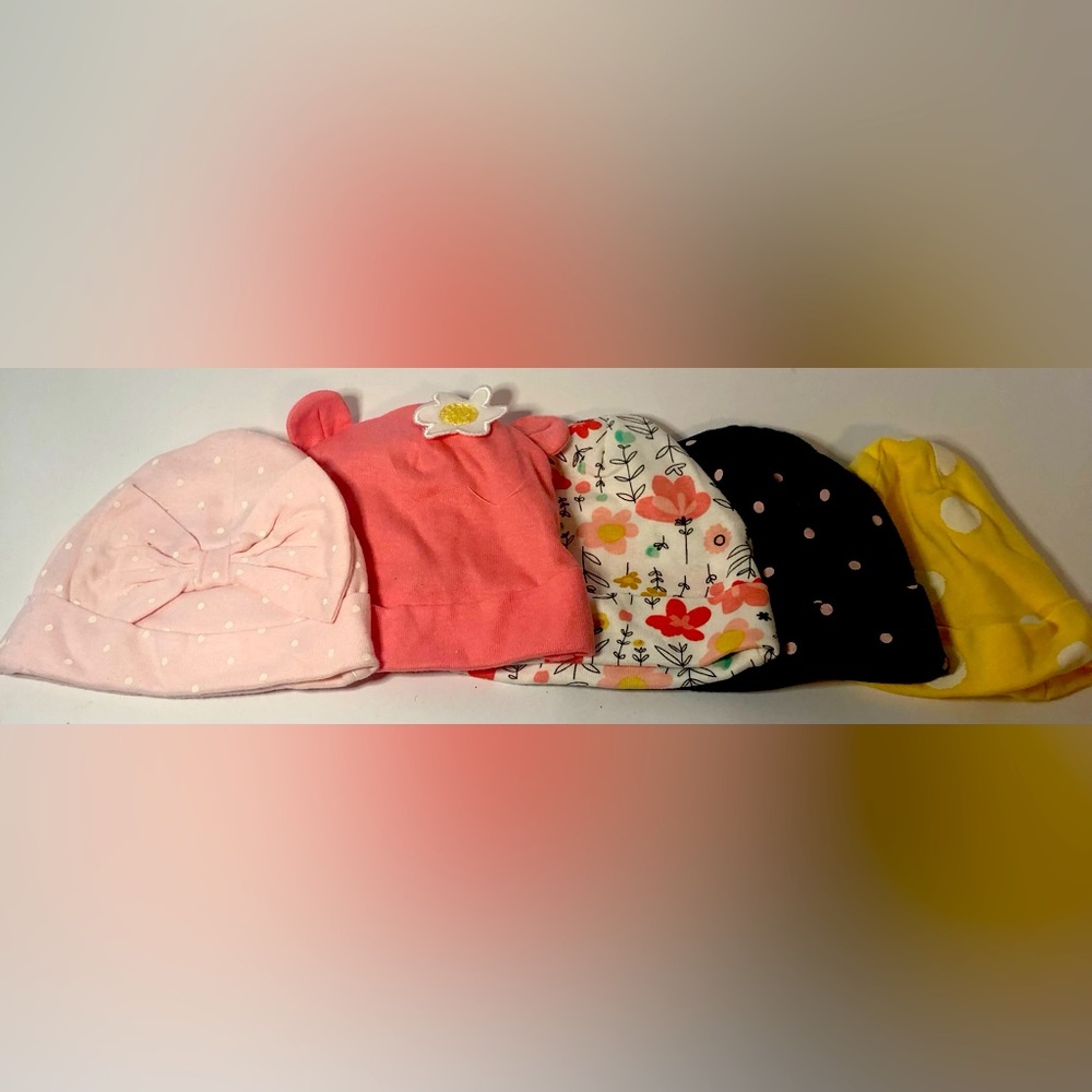 Baby Beanie Hat Bundle, 5 Pack 0-3m Various Brands